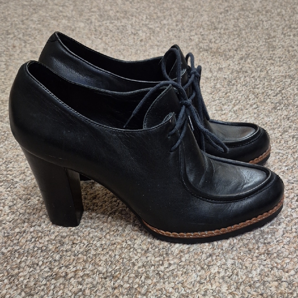 Cosmoparis Elegant Black Leather Women's Lace Up Heeled Shoes Size 8